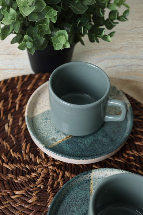 Hermia Juego de tazas de té y platillos de gres cerámico, 12 piezas Hermia Juego de tazas de té y platillos de gres cerámico, 12 piezas